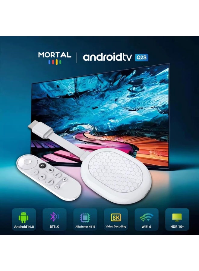 Android 14 Q2S TV Stick Dongle 8K WiFi 6 with 2GB RAM & 16GB Storage, Bluetooth 5.0, Voice-Control Remote, Smooth Streaming, Gaming-Ready Smart Media Player - Image 1
